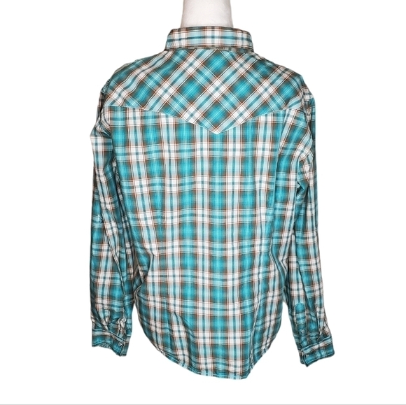 Panhandle Rough Stock Women's Turquoise Western Shirt, Snap Plaid Shirt Sz XL - Picture 3 of 14